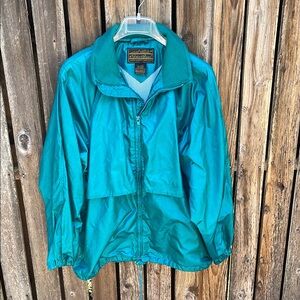Eddie Bauer Vintage Medium Turquoise Windbreaker Hidden Hood Ladies M Oversized